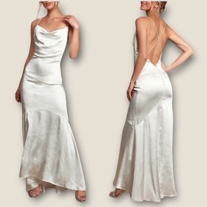 Lulu’s Elliatt Aisle White Satin Wedding Dress NEW